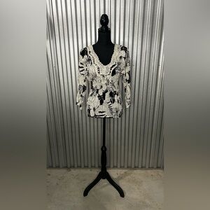 Women’s Alberto Makali Vintage 80s Long Sleeve Floral Polyester Blouse Size XL